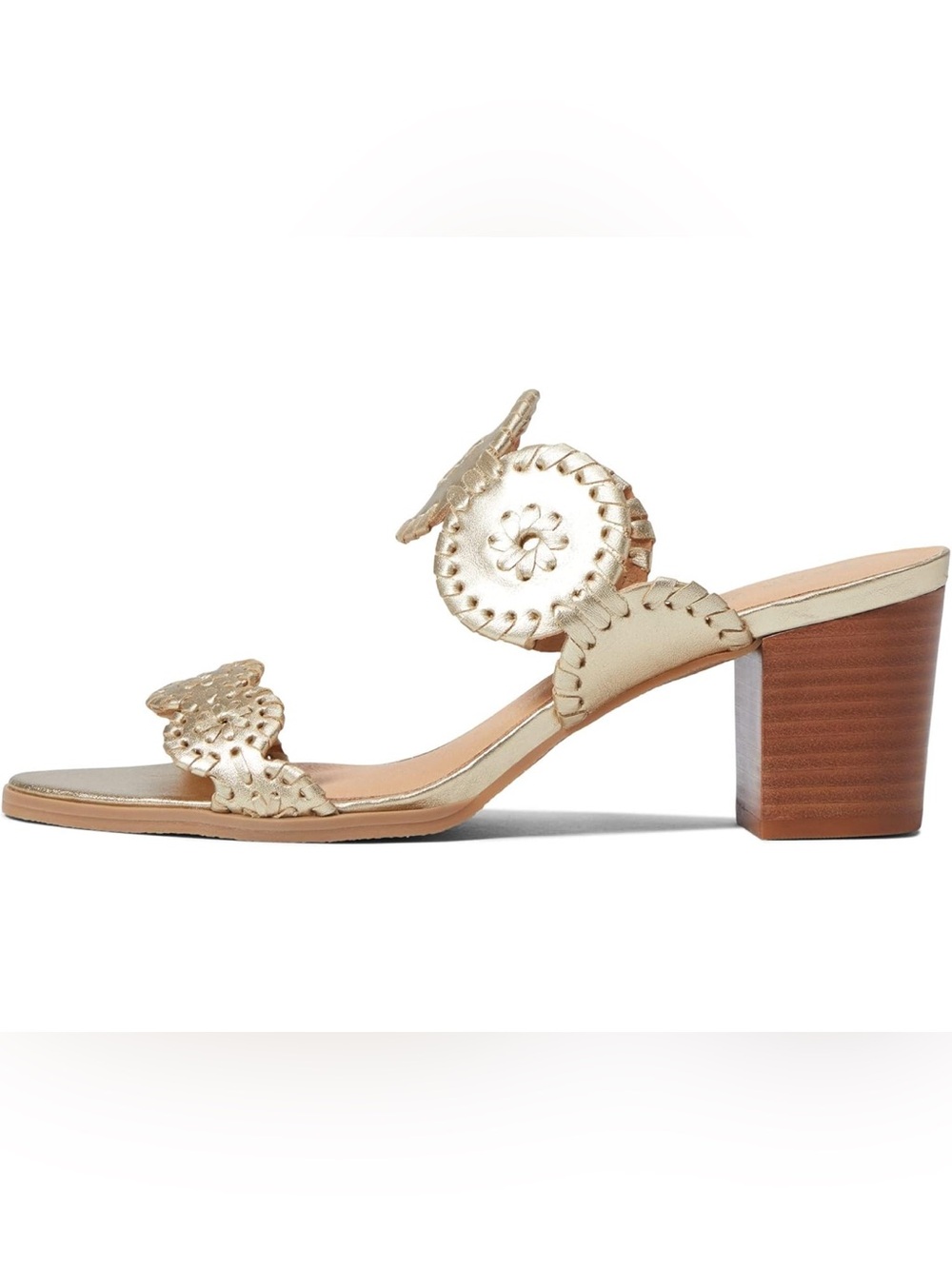 NWT Jack Rogers Laurin (Lauren) Mid Heel Sandals Platinum Leather Gold Block 8.5 - Picture 4 of 13